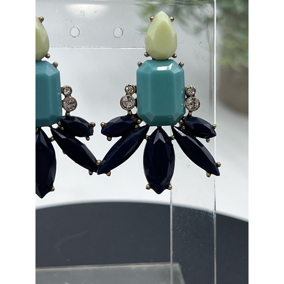 J. Crew  Blue Mint Green Aqua Gold Tone‎ Statement Earring la - Picture 3 of 12